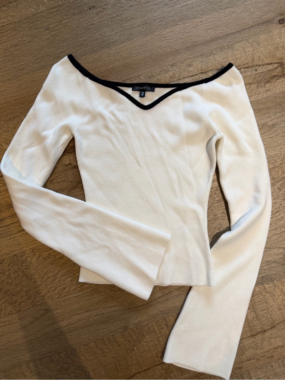 Dynamite Cream V-Neck Sweater with Black Trim